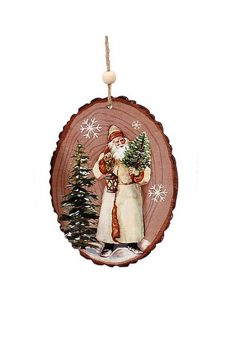 Athome Pavloudakis - Χριστουγεννιάτικο κρεμαστό ξύλινο στολίδι με Αγ. Βασίλη 12 cm
