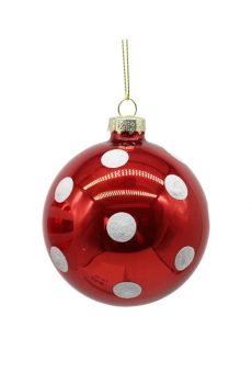 Athome Pavloudakis - Χριστουγεννιάτικη γυάλινη μπάλα κόκκινη 8 cm με  βούλες