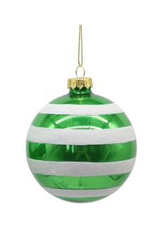 Athome Pavloudakis - Χριστουγεννιάτικη γυάλινη μπάλα πράσινο 8 cm με σχέδια γραμμές