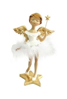 Athome Pavloudakis - Χριστουγεννιάτικος διακοσμητικός λευκός κεραμικός άγγελος με χρυσές λεπτομέρειες 18 cm
