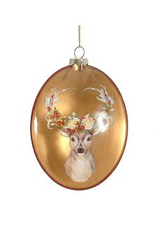 Athome Pavloudakis - Χριστουγεννιάτικο χρυσό γυάλινο στολίδι κάδρο με ελάφι 12 cm