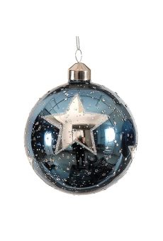 Athome Pavloudakis - Χριστουγεννιάτικη γυάλινη μπάλα αρκτικό μπλε 8 cm με αστέρι