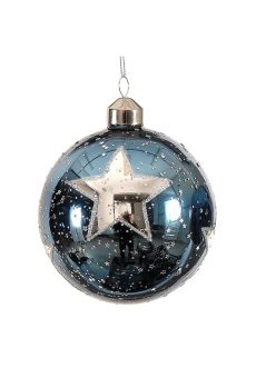 Athome Pavloudakis - Χριστουγεννιάτικη γυάλινη μπάλα σε χρώμα αρκτικό μπλε με αστέρι (10 cm)