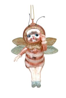 Athome Pavloudakis - Χριστουγεννιάτικο ροζ γυάλινο στολίδι μέλισσα 13 cm
