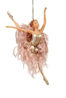 Athome Pavloudakis - Χριστουγεννιάτικο ροζ χρυσό polyresin κρεμαστό στολίδι μπαλαρίνα (18 cm)