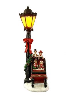 Athome Pavloudakis - Χριστουγεννιάτικο μαύρο φανάρι δρόμου 1 LED θερμό λευκό με οικογένεια 47 cm μπαταρίας
