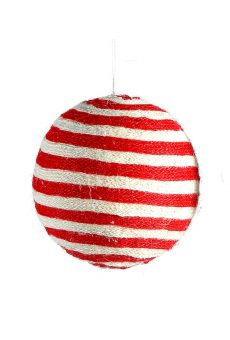 Athome Pavloudakis - Χριστουγεννιάτικη υφασμάτινη κόκκινη μπάλα με λευκές γραμμες (15 cm)