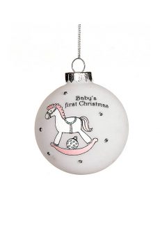 Athome Pavloudakis - Χριστουγεννιάτικη γυάλινη μπάλα λευκή 8 cm με ροζ άλογο