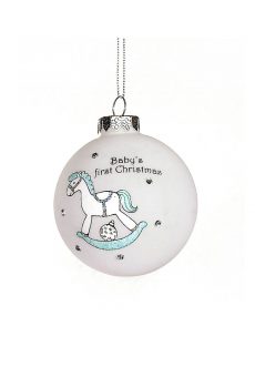 Athome Pavloudakis - Χριστουγεννιάτικη γυάλινη μπάλα λευκή 8 cm με γαλάζιο άλογο