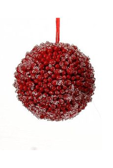 Athome Pavloudakis - Χριστουγεννιάτικη συνθετική κόκκινη μπάλα αφρού με παγωμένες λεπτομέρειες (berry) (8 cm)