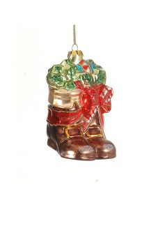 Athome Pavloudakis - Χριστουγεννιάτικο κόκκινο γυάλινο στολίδι μπότες με φιόγκο 11 cm