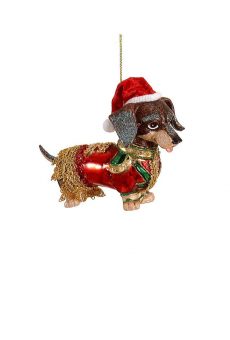 Athome Pavloudakis - Χριστουγεννιάτικο καφέ γυάλινο στολίδι σκύλος με σκούφο 13 cm