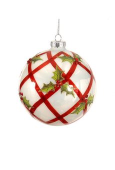 Athome Pavloudakis - Χριστουγεννιάτικη γυάλινη μπάλα λευκό γυαλιστερό-μεταλλικό 10 cm με γκυ