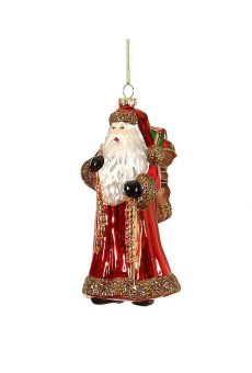 Athome Pavloudakis - Χριστουγεννιάτικο κόκκινο κρεμαστό γυάλινο στολίδι Άγιου Βασίλη με δώρα 21 cm