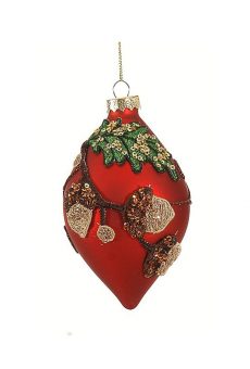 Athome Pavloudakis - Χριστουγεννιάτικο κόκκινο γυάλινο στολίδι αδράχτι με βελανίδι 12 cm