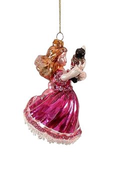 Athome Pavloudakis - Χριστουγεννιάτικο ροζ γυάλινο στολίδι πριγκίπισσα 14 cm