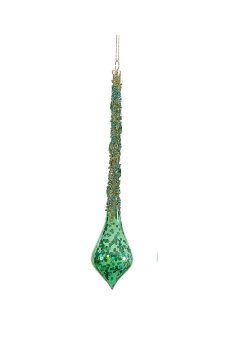 Athome Pavloudakis - Χριστουγεννιάτικο πράσινο του δάσους γυάλινο στολίδι αδράχτι πούλιες 25 cm