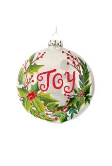 Athome Pavloudakis - Χριστουγεννιάτικη γυάλινη λευκή μπάλα με γκυ "Joy" (12 cm)