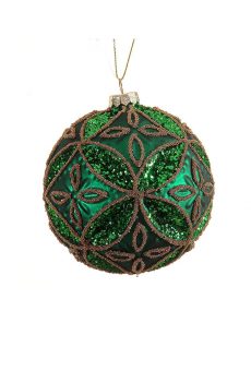 Athome Pavloudakis - Χριστουγεννιάτικη γυάλινη μπάλα σε χρώμα πράσινο δάσους ματ 10 cm με σχέδια