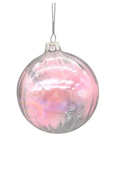 Athome Pavloudakis - Χριστουγεννιάτικη γυάλινη μπάλα ροζ 10 cm με πούπουλα