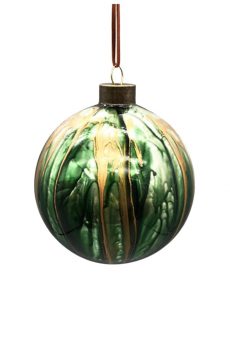 Athome Pavloudakis - Χριστουγεννιάτικη γυάλινη μπάλα πράσινη 10 cm με σχέδια