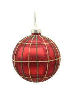Athome Pavloudakis - Χριστουγεννιάτικη γυάλινη μπάλα κόκκινη ματ 10 cm με γραμμές