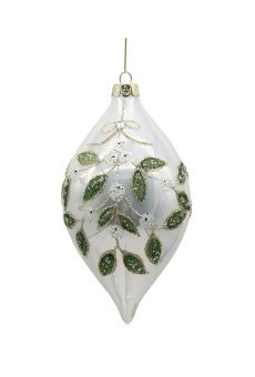 Athome Pavloudakis - Χριστουγεννιάτικο λευκό γυάλινο στολίδι αδράχτι με φύλλα 14 cm