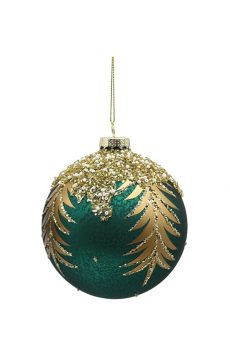 Athome Pavloudakis - Χριστουγεννιάτικη γυάλινη μπάλα πράσινη του δάσους ματ 10 cm με πούλιες