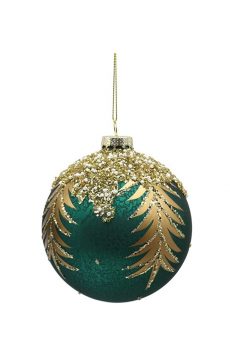 Athome Pavloudakis - Χριστουγεννιάτικη γυάλινη μπάλα πράσινη του δάσους ματ 12 cm με πούλιες
