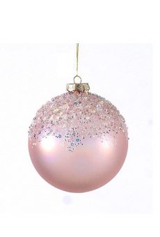 Athome Pavloudakis - Χριστουγεννιάτικη γυάλινη μπάλα ανοικτό ροζ μεταλλικό-ματ 9 cm με κρυσταλάκια