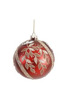 Athome Pavloudakis - Χριστουγεννιάτικη γυάλινη μπάλα κόκκινη ματ 14 cm με σχέδια