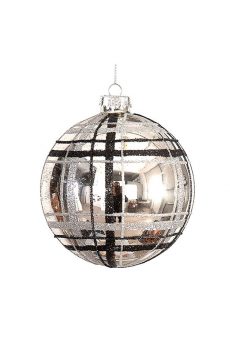 Athome Pavloudakis - Χριστουγεννιάτικη γυάλινη μπάλα ασημί γυαλιστερό 8 cm με σχέδια