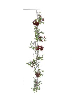 Athome Pavloudakis - Χριστουγεννιάτικη γιρλάντα στολισμένη πράσινη με λουλούδια 185 cm