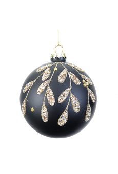 Athome Pavloudakis - Χριστουγεννιάτικη γυάλινη μαύρη ματ μπάλα με χρυσές λεπτομέρειες 8 cm