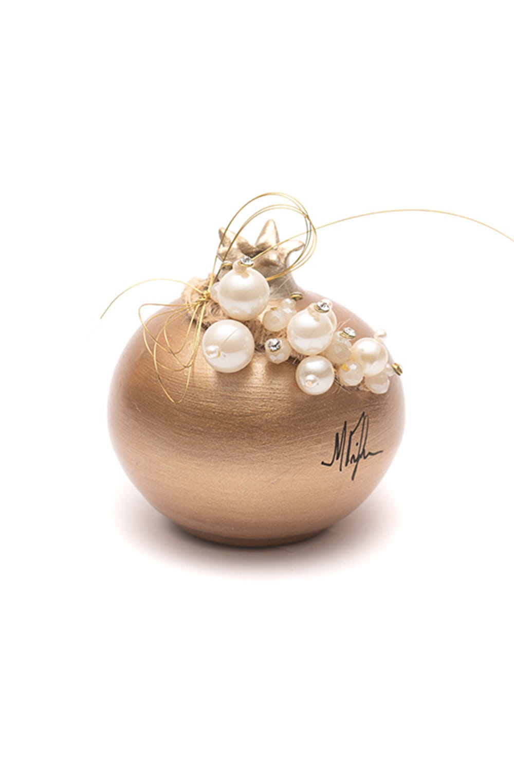 Athome Pavloudakis - Χριστουγεννιάτικο κεραμικό χρυσό ρόδι με πέρλε κονκάρδα σαν σταφύλι