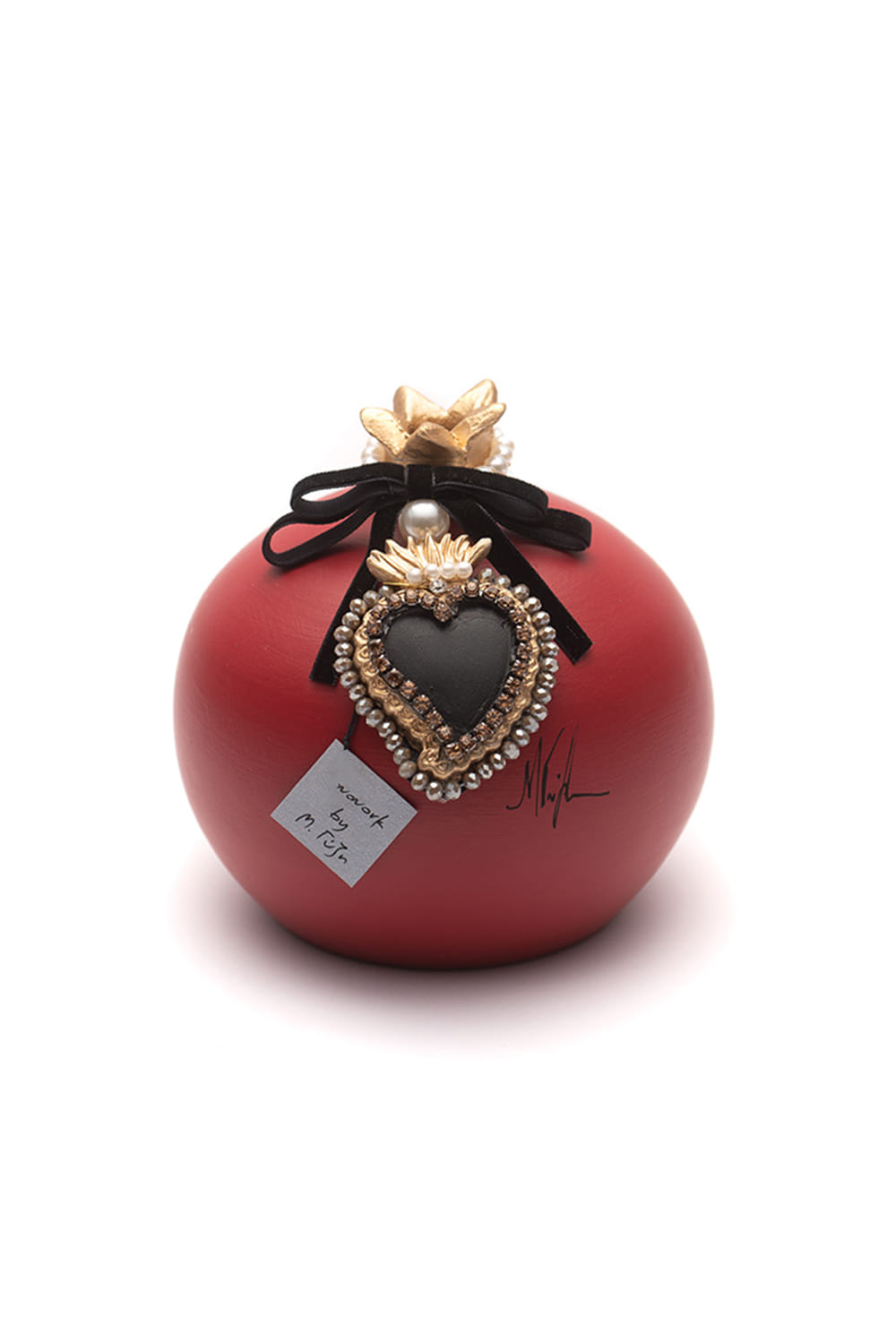 Athome Pavloudakis - Χριστουγεννιάτικο κεραμικό κόκκινο ρόδι με μαύρη καρδιά και χρυσές λεπτομέρειες 13 cm