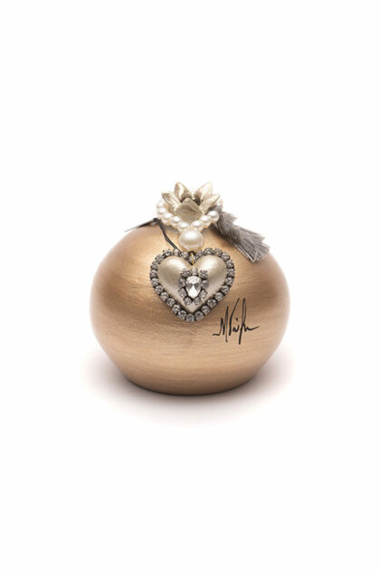 Athome Pavloudakis - Χριστουγεννιάτικο κεραμικό χρυσό ρόδι με ασημί καρδιά και χρυσές λεπτομέρειες 8 cm